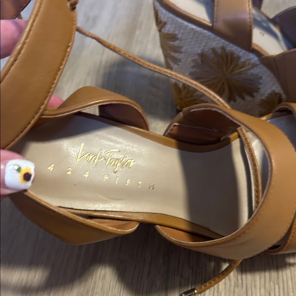 Lord & Taylor Tan Wedge Sandals - Picture 2 of 5